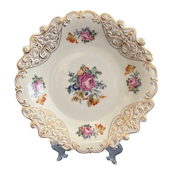 Graf von Henneberg Other - JLMenau Graf Von Henneberg Porcelain Floral Serving Plate Hand Enameled Germany